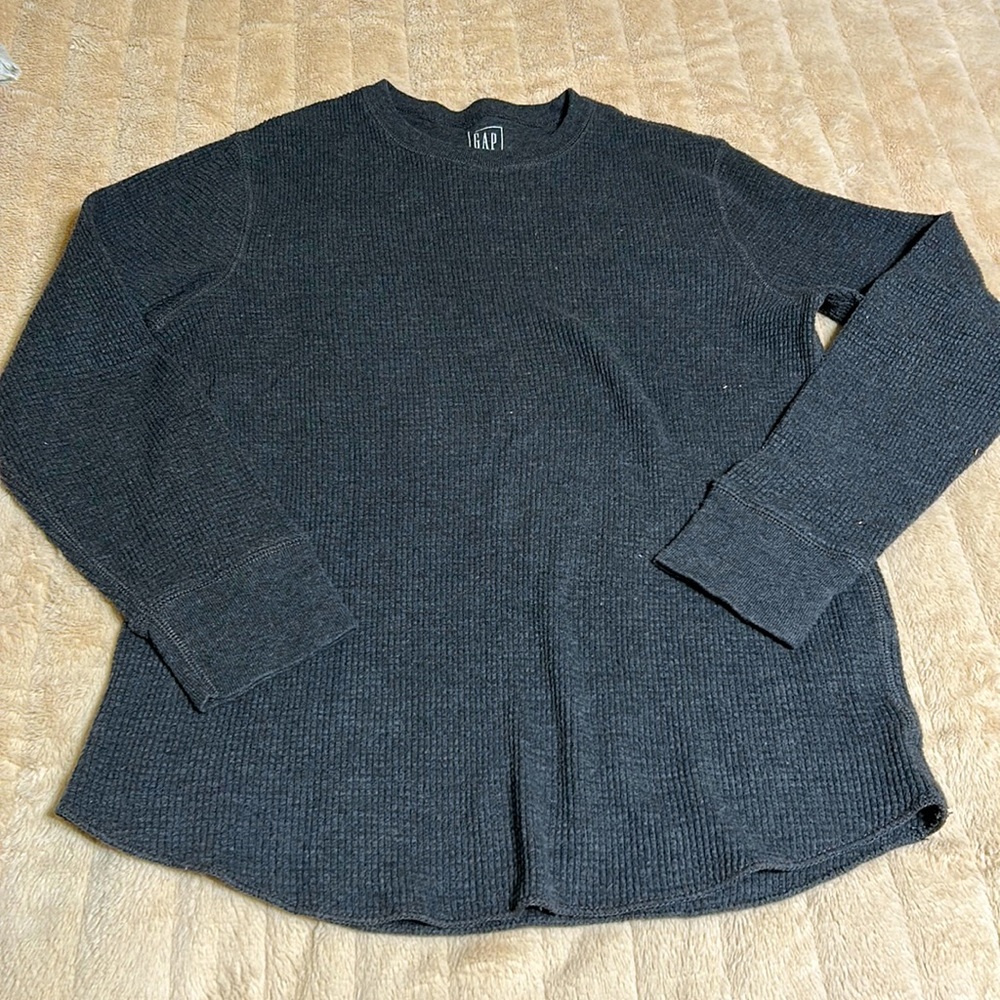 Gap Waffle Knit Long Sleeve Shirt Gray